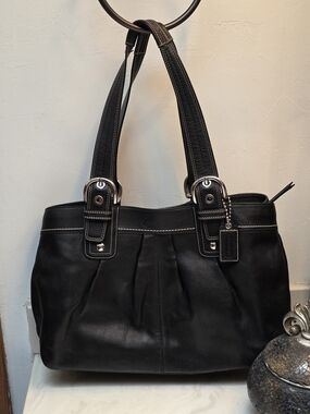 Coach Extra Lg Vintage Y2k Soho Pleated Black Leather Bag F13733